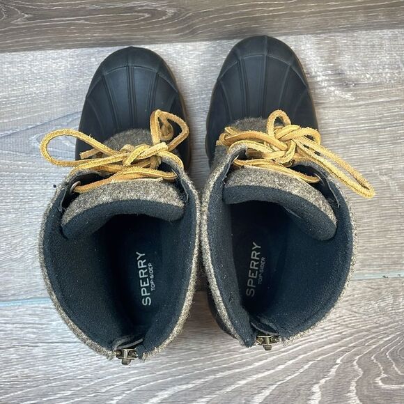 Sperry Top Sider Saltwater Tide Women’s Sz 5M Tan Black Zip Warm Wool Duck Boots - Picture 5 of 11